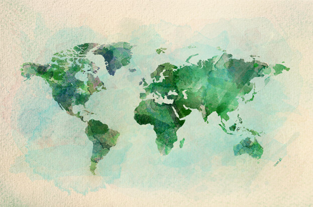 stylized illustrated map of the world